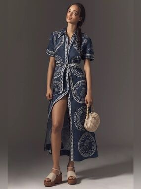 ALÉMAIS Oceane Short-Sleeve Linen Midi Shirt Dress